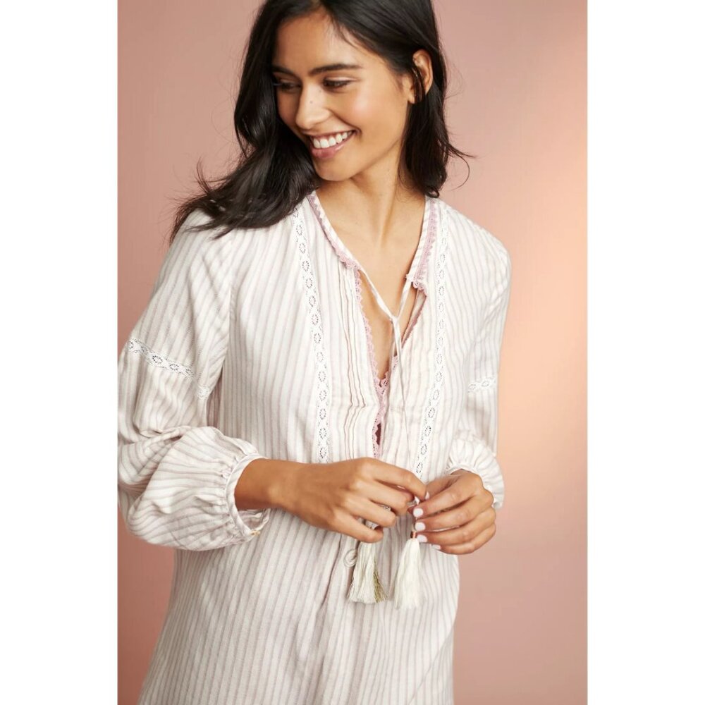 Anthropologie NWT Floreat Striped Sleep Dress Embroidered Long Sleeve size XS - Picture 10 of 10